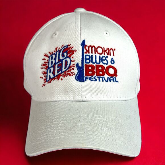 Y2K Big Red Smokin' Blues BBQ Festival White Red Blue Baseball Cap Hat OS Unisex - Picture 1 of 8